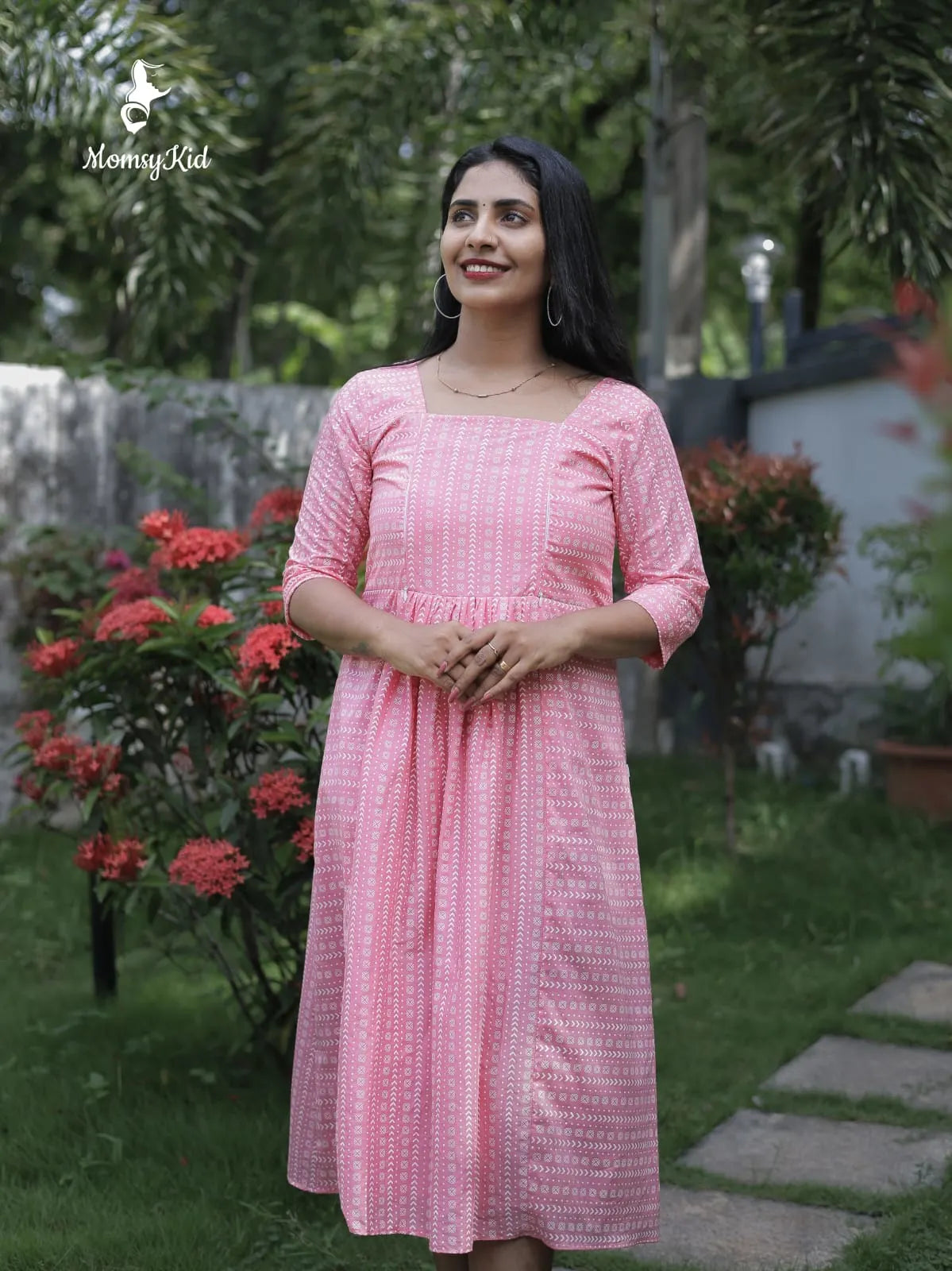 elegant-pink-rayon-maternity-dress-with-gathered-yoke-design