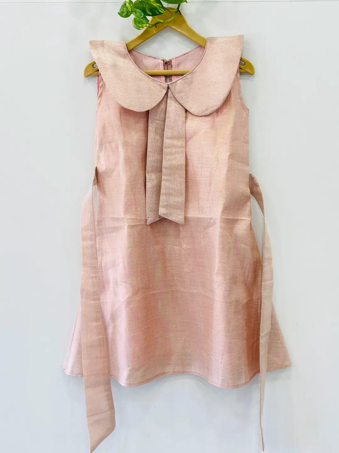golden-tissue-peter-pan-collar-dress-for-girls-3-4-years-stylish-frock