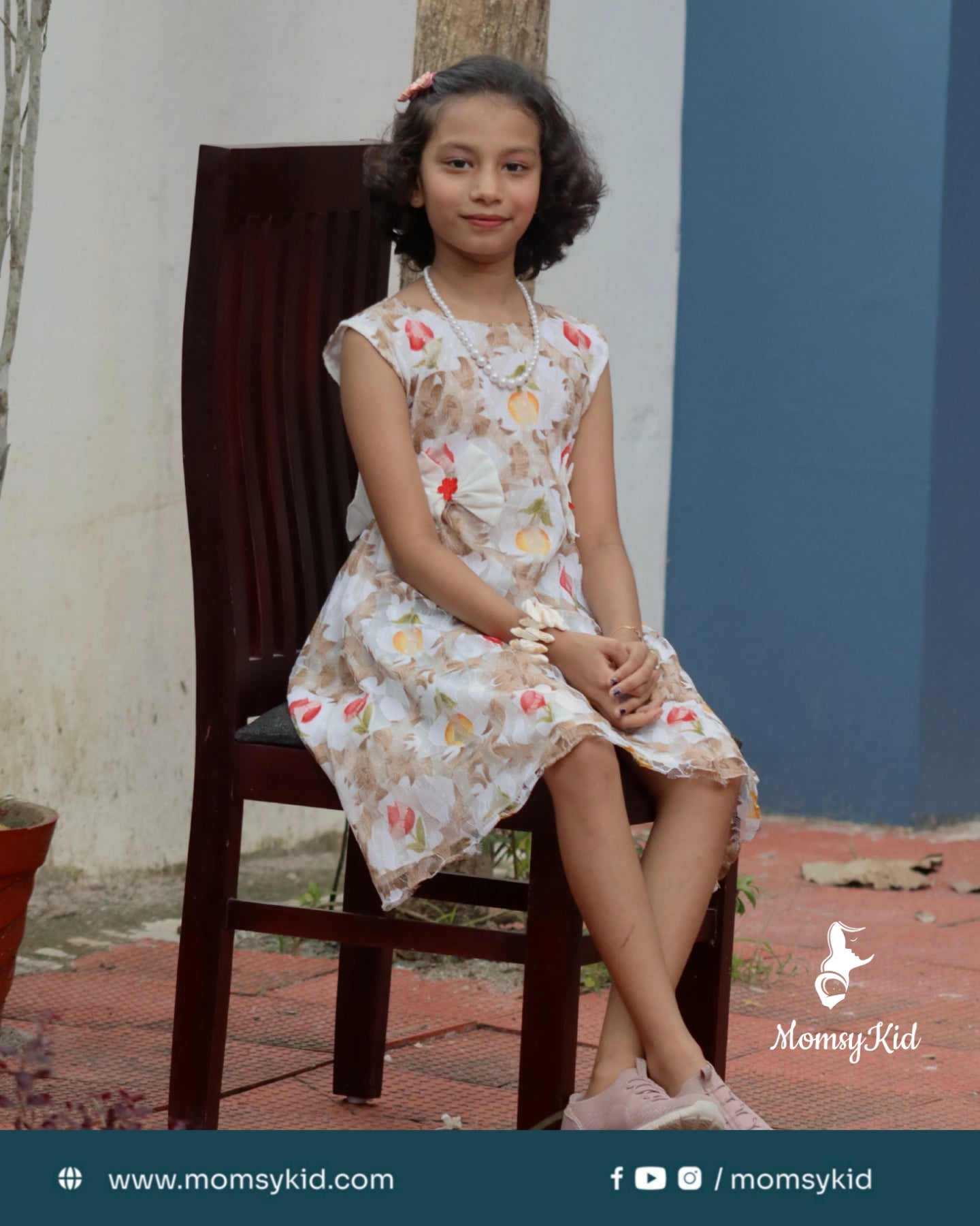 Tulip Whisper - Floral Net Butta Cotton sleeveless Dress for girls