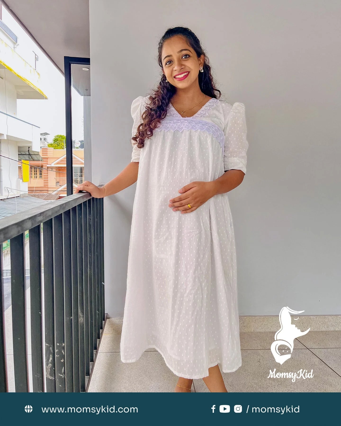 White cotton maternity nighty for pregnant women – breathable and comfortable sleepwear by MomsyKid