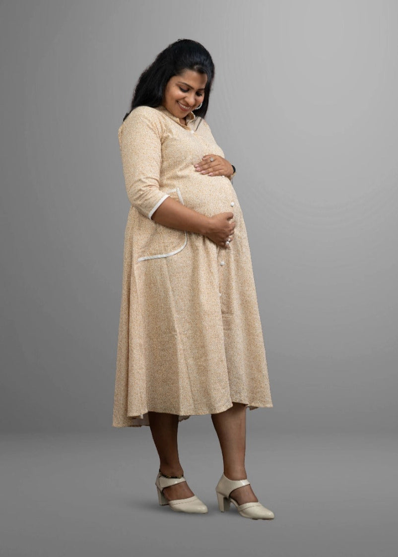 mustard-dress-for-women-front-open-button-down-maternity-dress-india