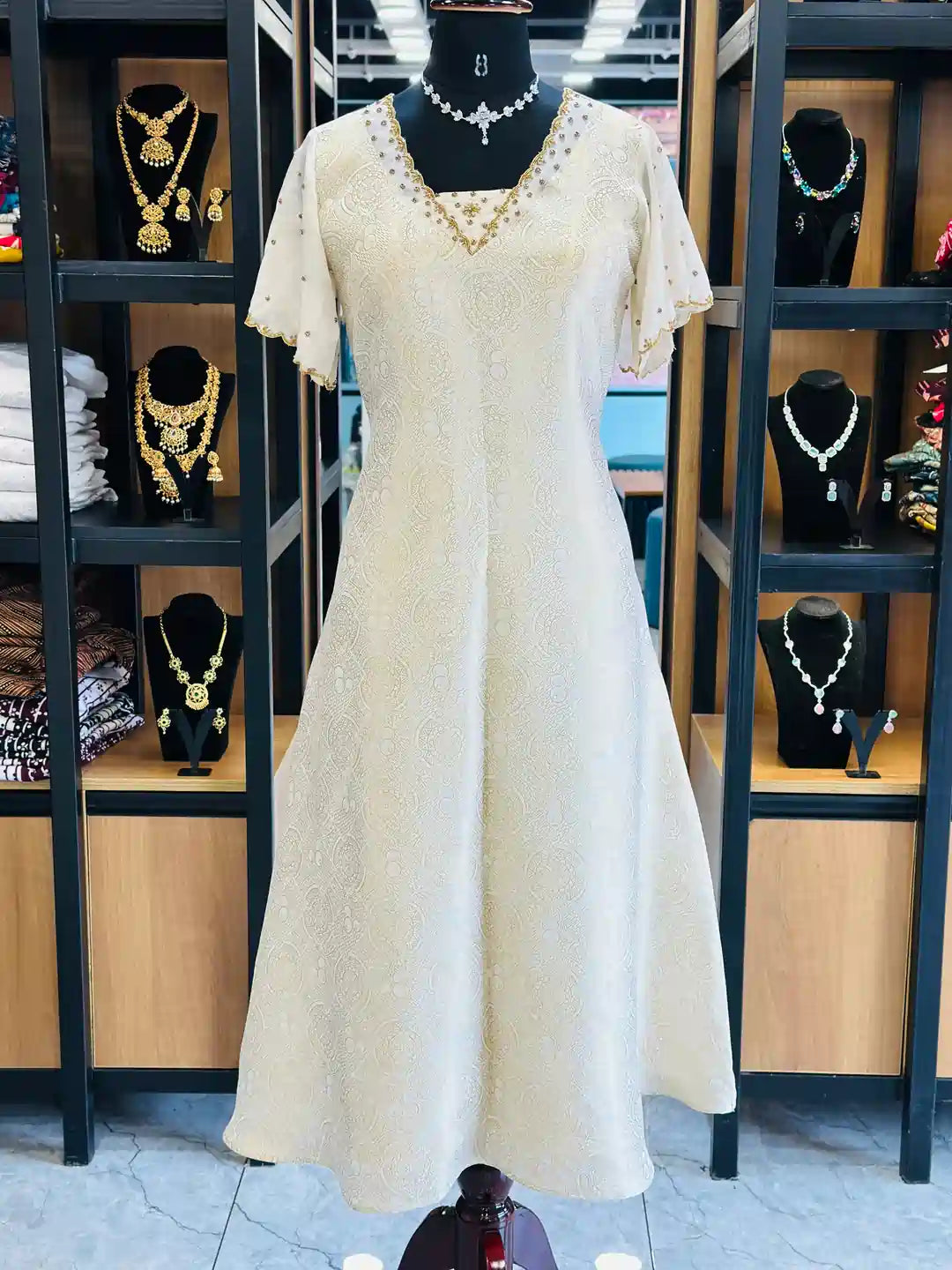 off-white-midi-dress-for-women-elegant-floral-organza-top-with-umbrella-sleeves