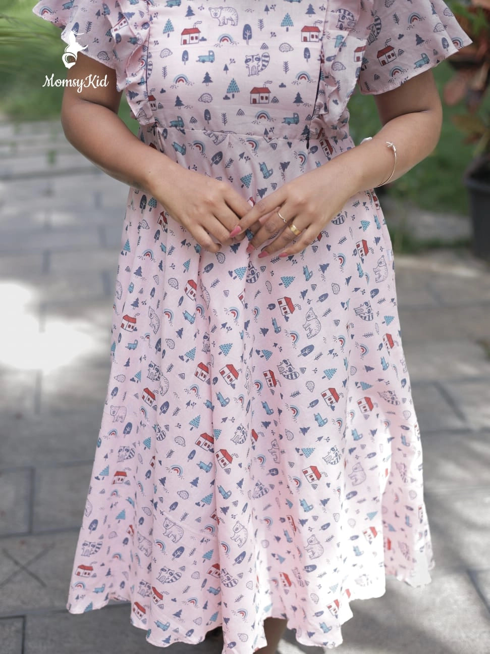 pink-butterfly-maternity-dress-for-women-pregnancy-and-nursing-wear