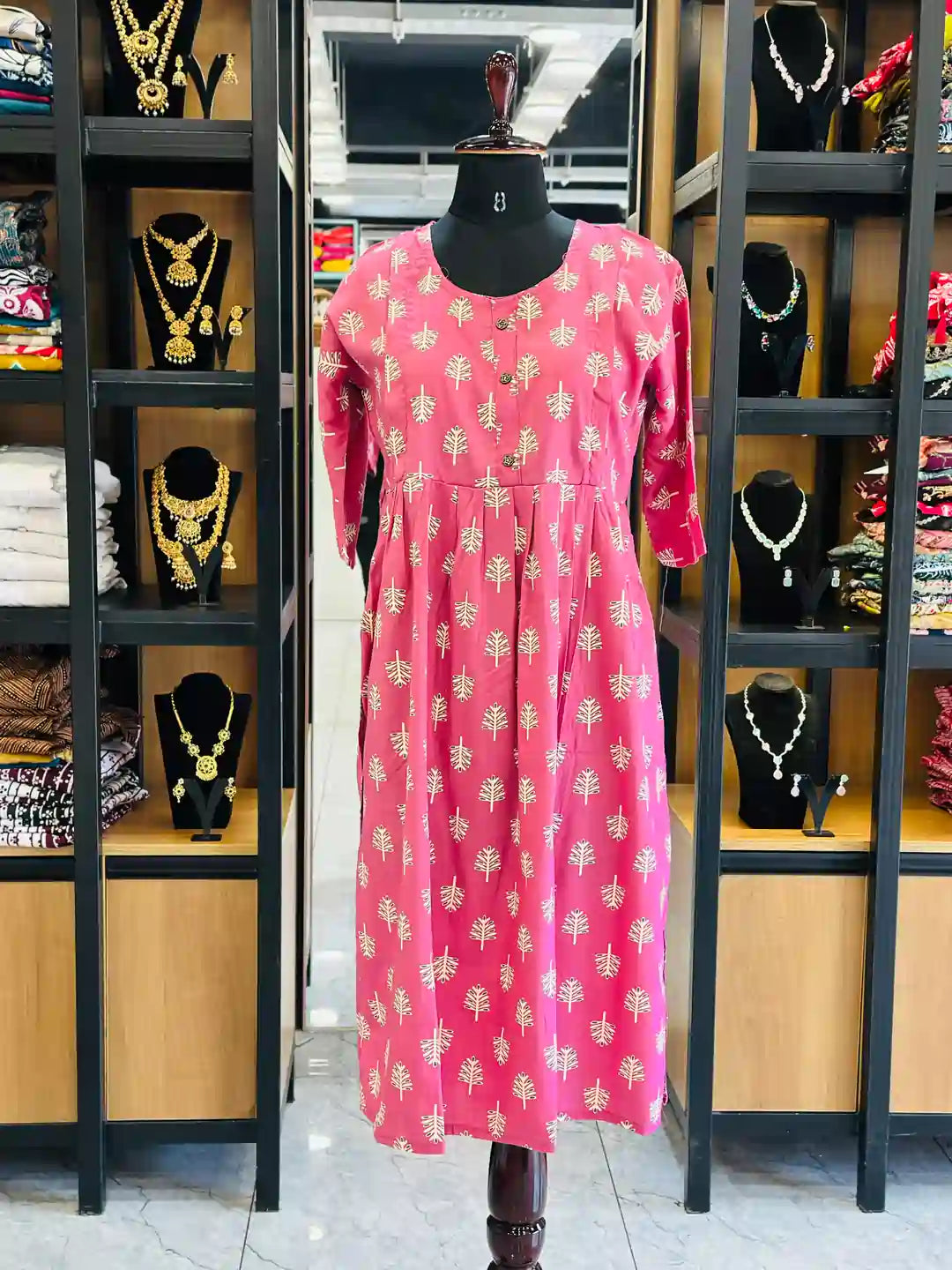 pink-cotton-feeding-kurti-with-zipper-and-straight-cut