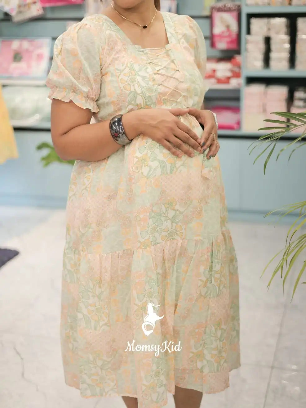 pregnancy-friendly-floral-dress-with-designer-yoke