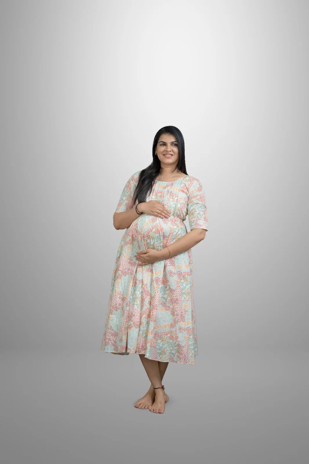 pregnancy-friendly-floral-maternity-frock-with-umbrella-cut-and-pockets