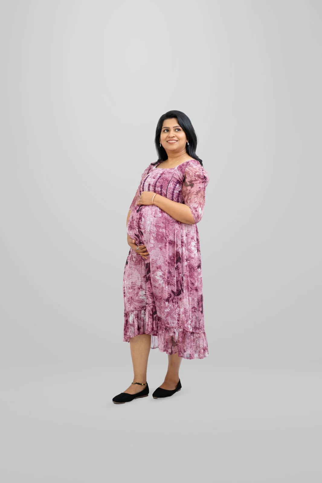 purple-net-midi-maternity-dress-with-puff-sleeves-and-feeding-zippers