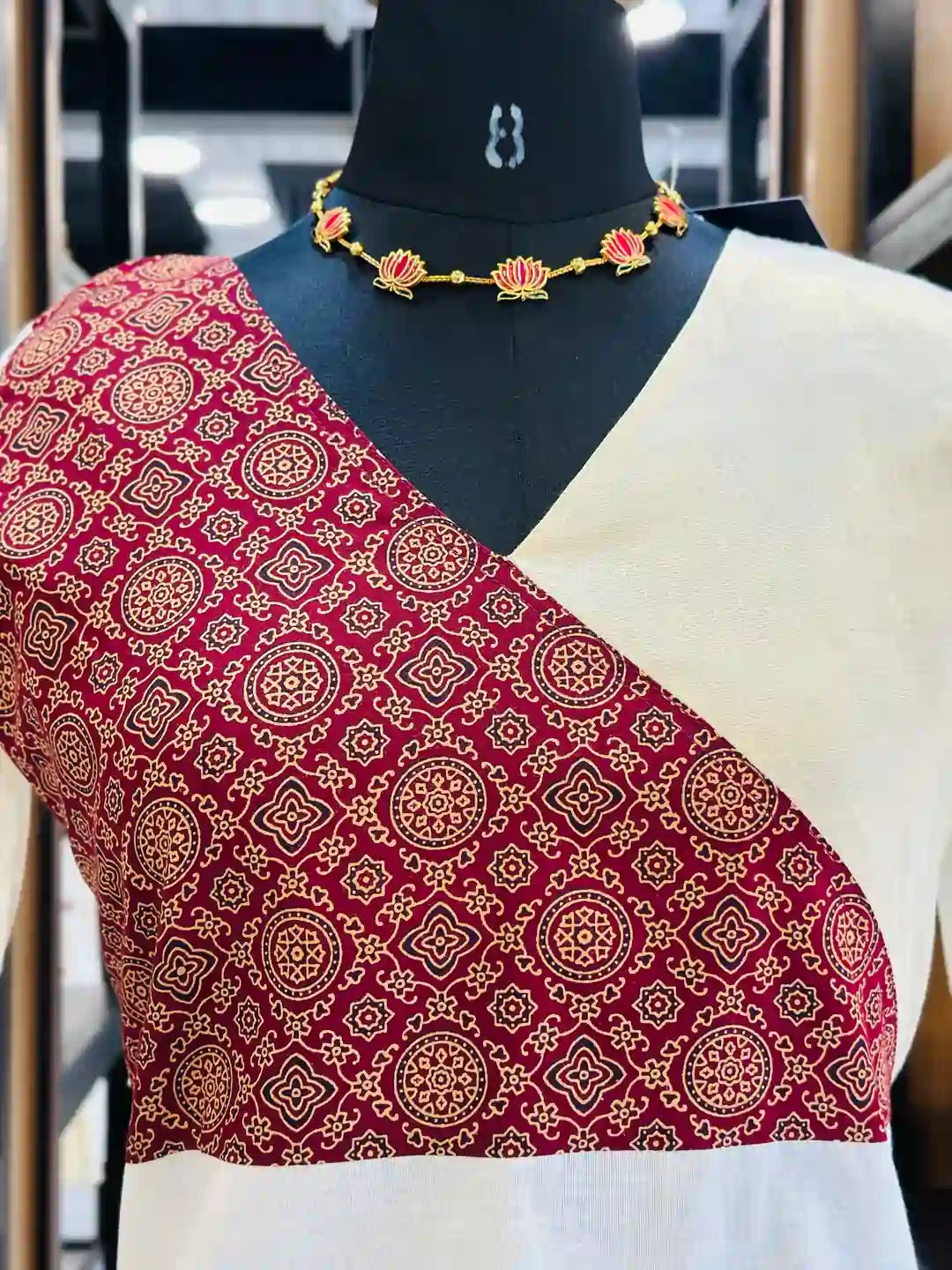 shop-ajrakh-kurti-online-shopping-off-white-and-v-neck-cut
