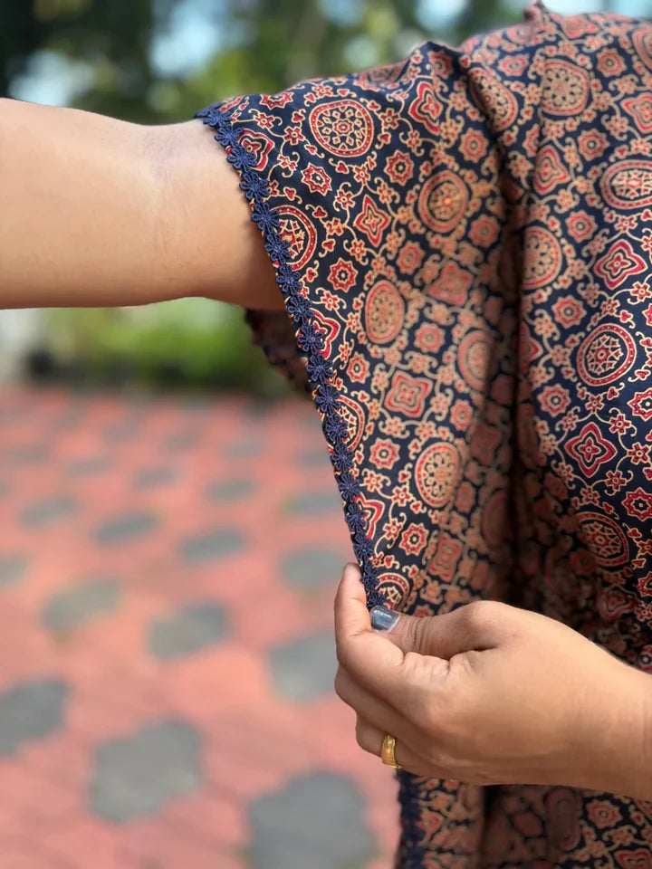 soft-ajrak-cotton-kaftan-featuring-navyblue-lace-for-nursing-moms