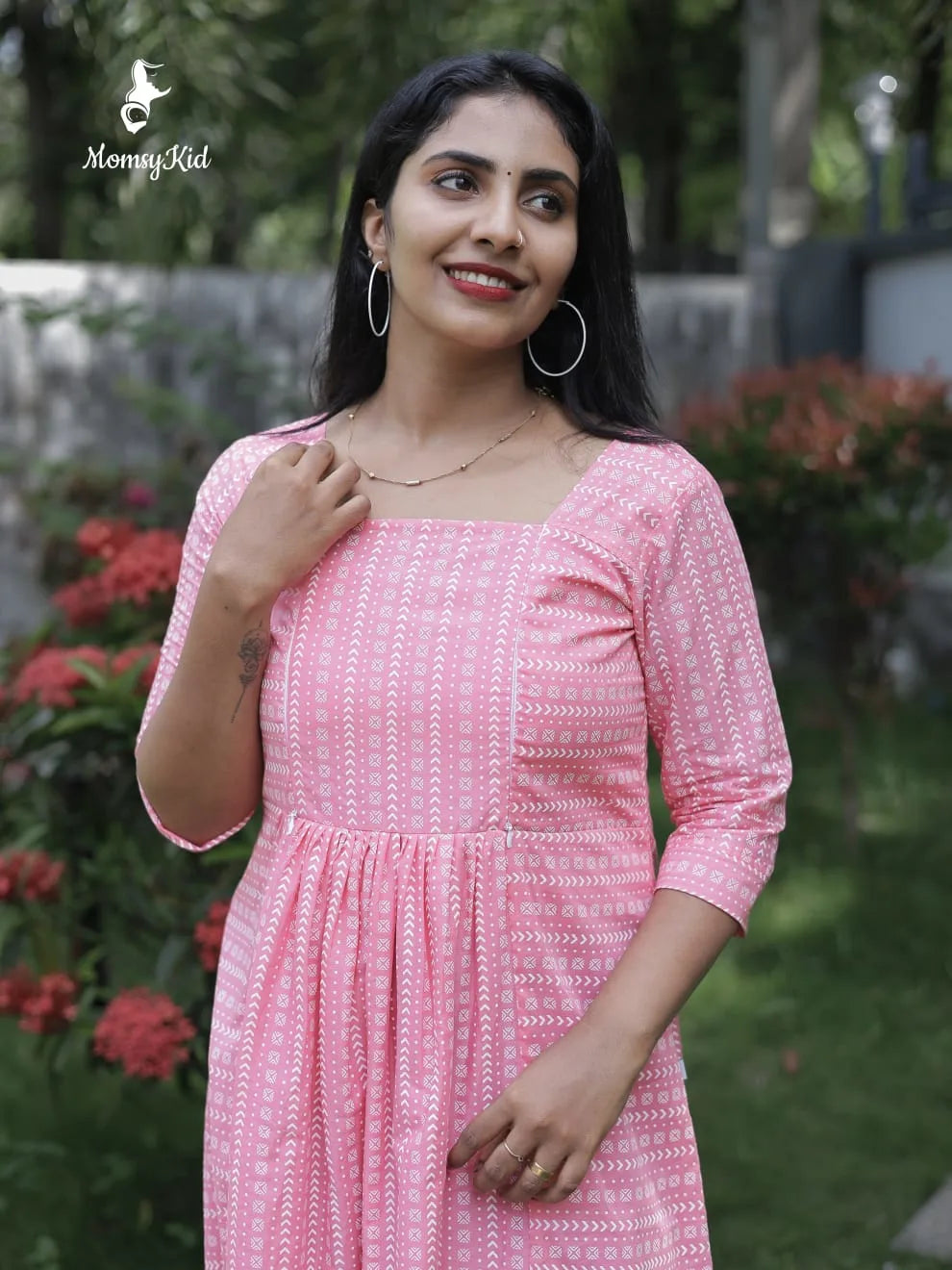 soft-pink-rayon-maternity-dress-for-women-with-midi-fit