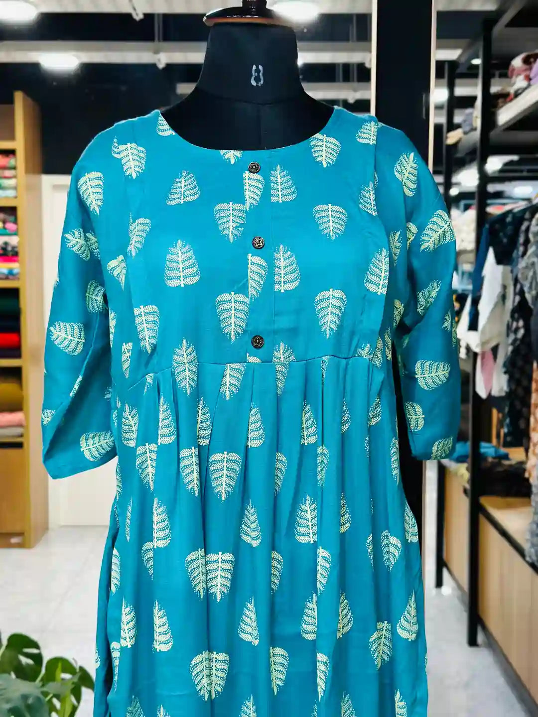 stylish-front-gathered-maternity-kurti-with-block-print