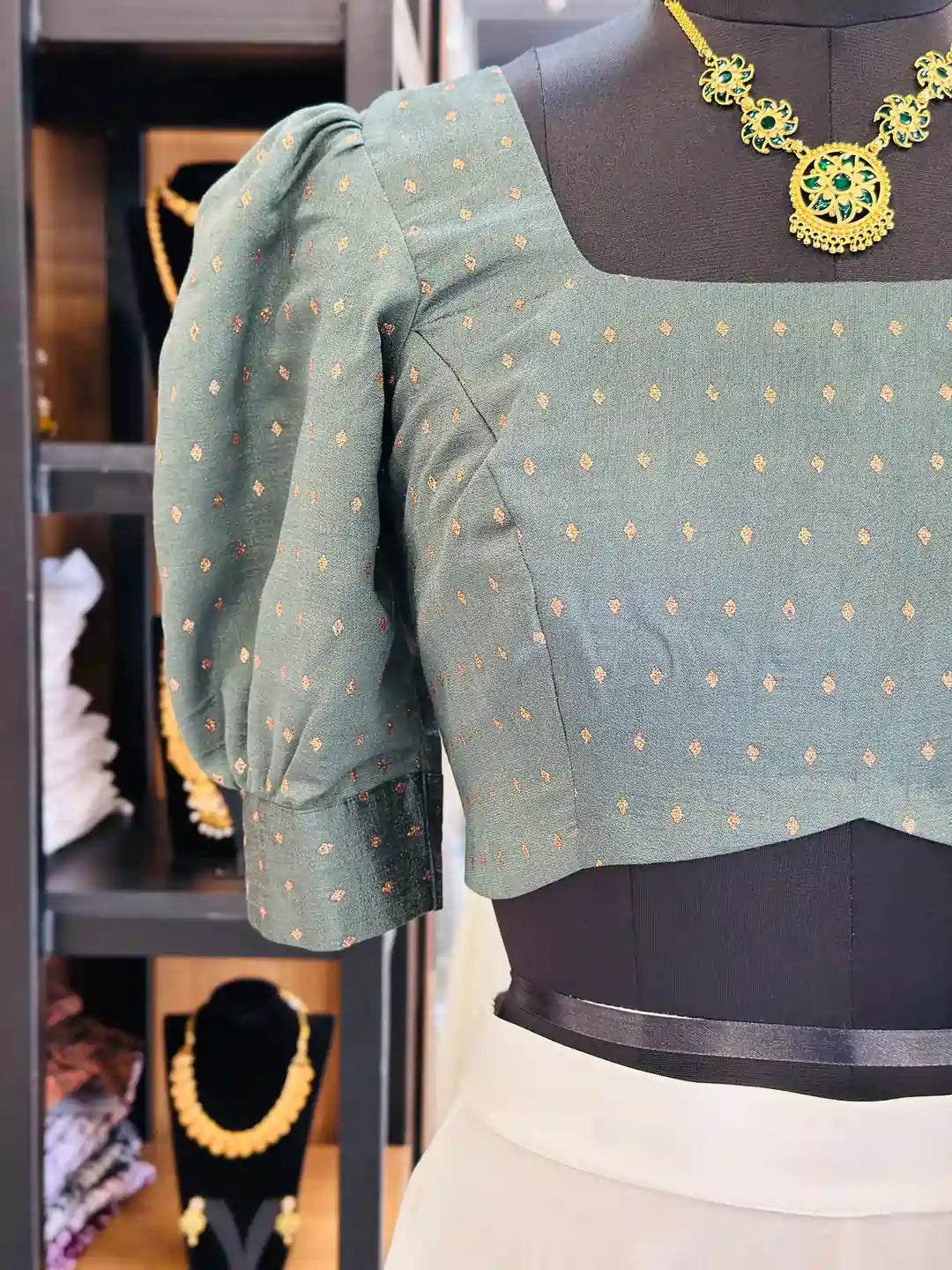 stylish-green-dhavani-set-for-women-with-puff-sleeves-and-square-round-neck