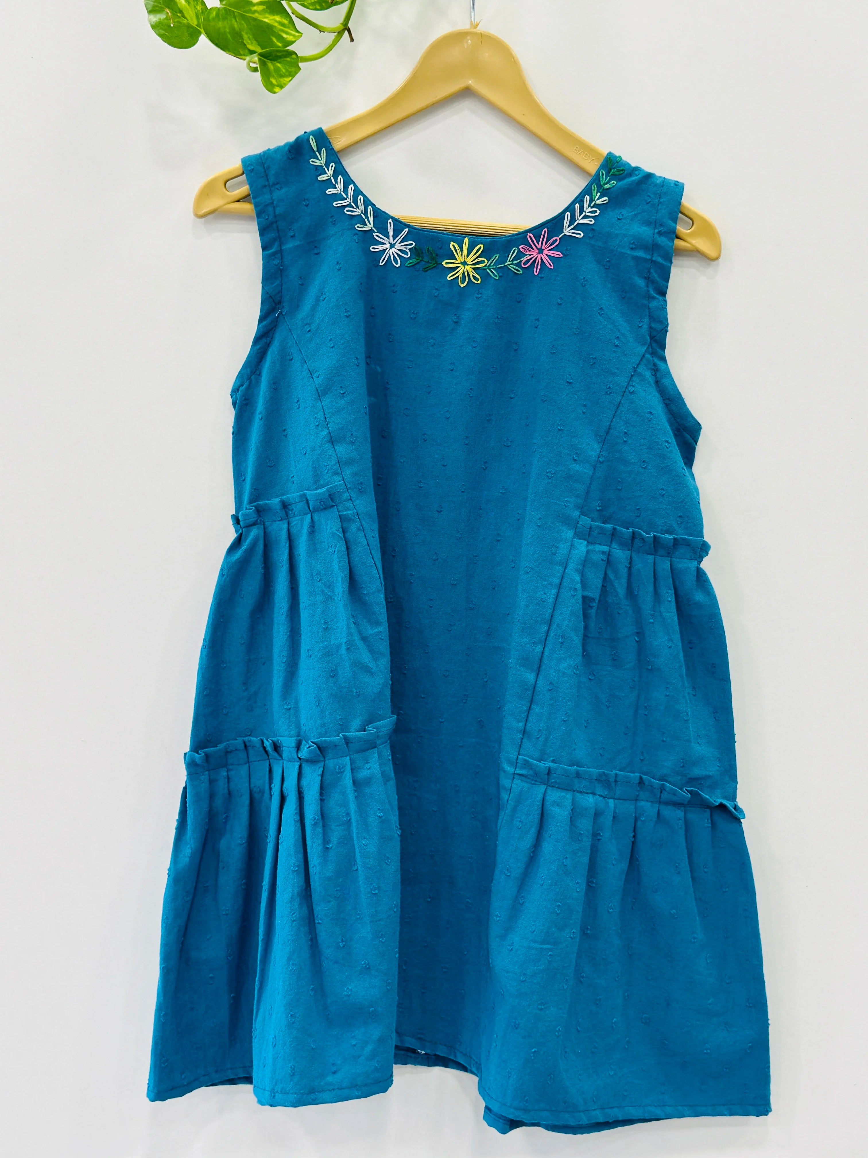teal-blue-frock-for-baby-girl-sleeveless-cotton-frock-with-butta-print-premium-cotton-dress-for-2-3-years-toddlers